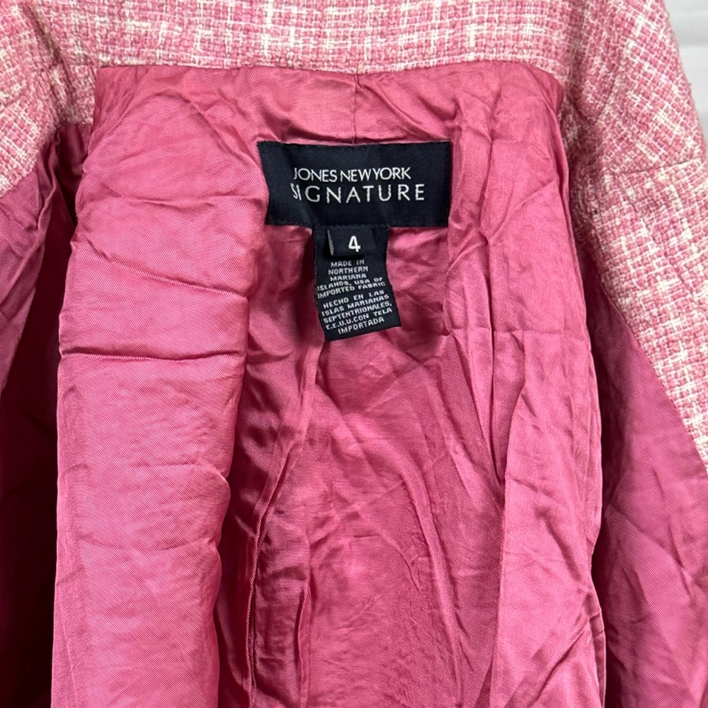 Pink Tweed Blazer Chanel Style Jacket Jones New York Signature Size 4 - Picture 7 of 8